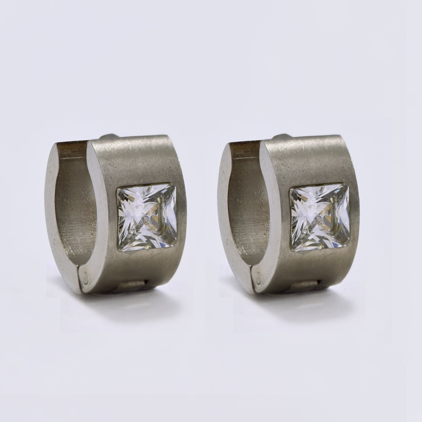 Stainless steel 14mmX7mm huggies with square crystal stone - SSE1545