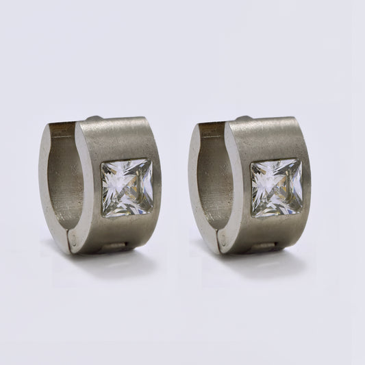 Stainless steel 14mmX7mm huggies with square crystal stone - SSE1545