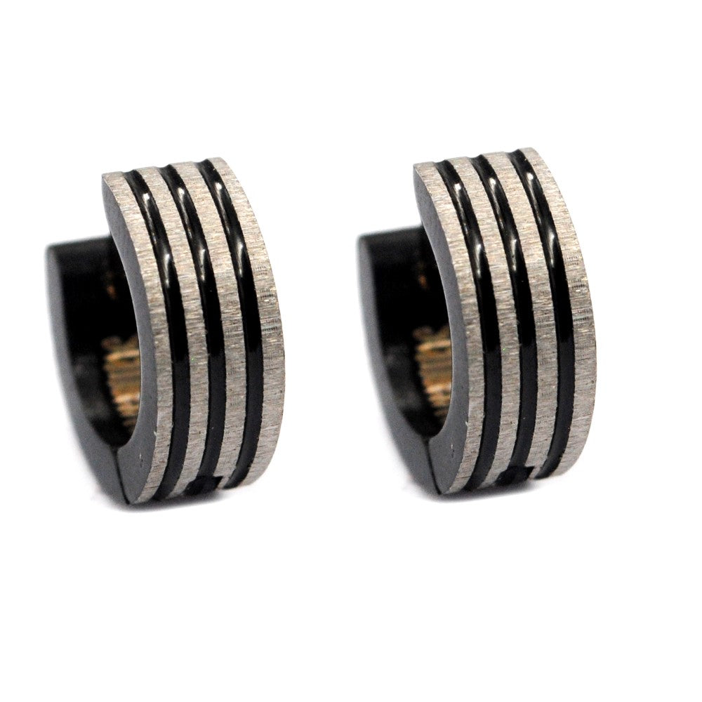 Stainless steel black stripe huggie - SSE1836