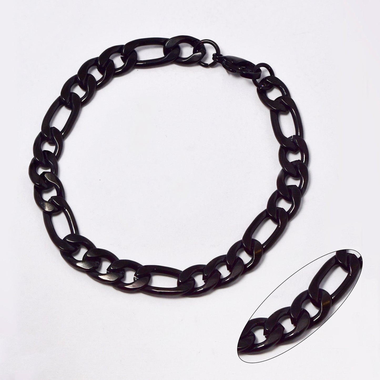 Stainless steel black 22cm x 8.5mm figaro bracelet - SSFIG-8.5X22
