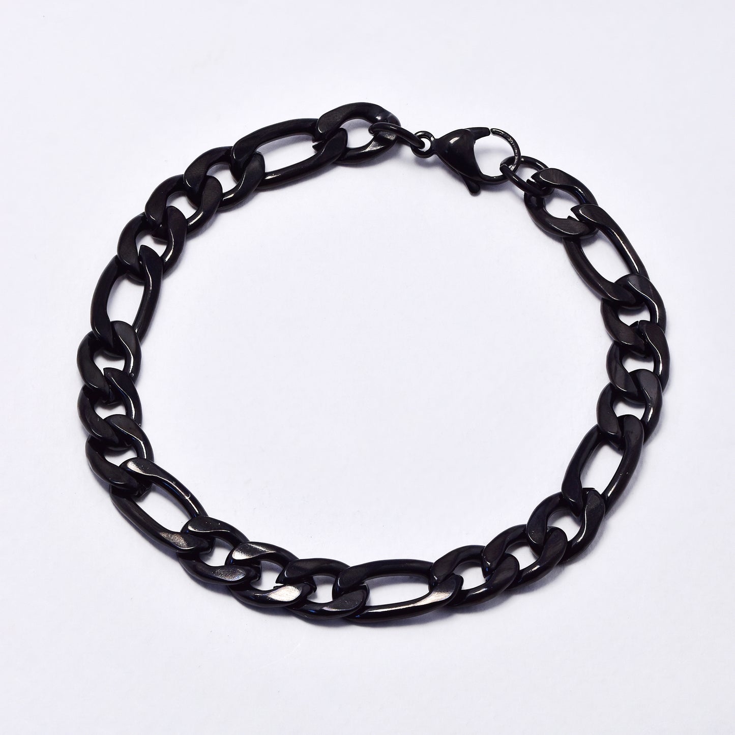 SSFIG-BLK-8X22 - Steel 8mm x 22cm black figaro bracelet