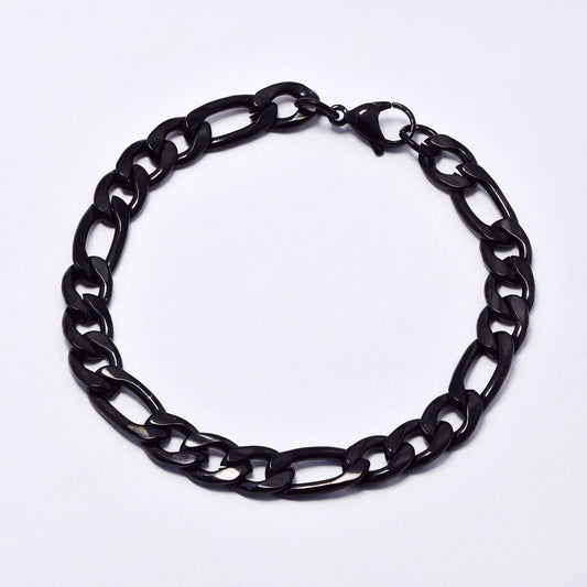 SSFIG-BLK-8X22 - Steel 8mm x 22cm black figaro bracelet