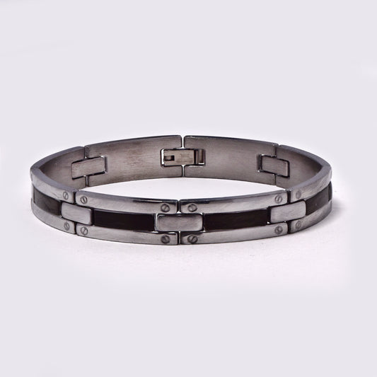 Stainless steel and black brick link bracelet 11mm x 21cm - SSGB035