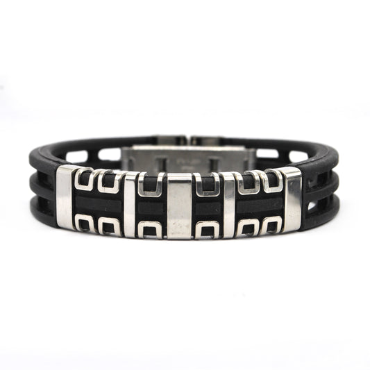 Stainless steel and cutout rubber detailed ID bracelet - SSGB2069
