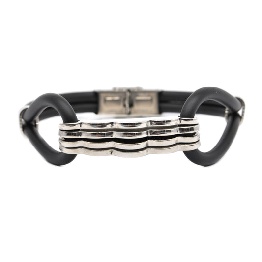 Stainless steel and leather stacked ID bracelet - SSGB2073