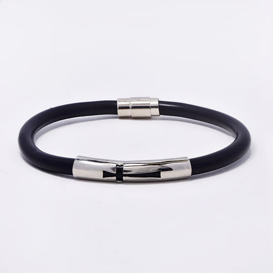 Stainless steel tube rubber bracelet with cutout cross ID - SSGB2085