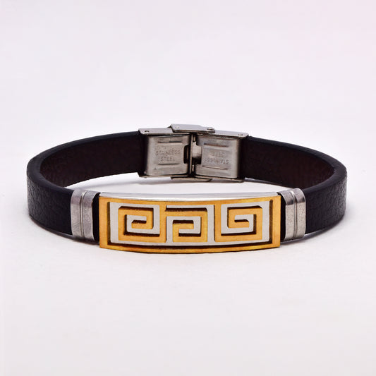 SSGB3029 - Steel 2 tone greek pattern ID bracelet