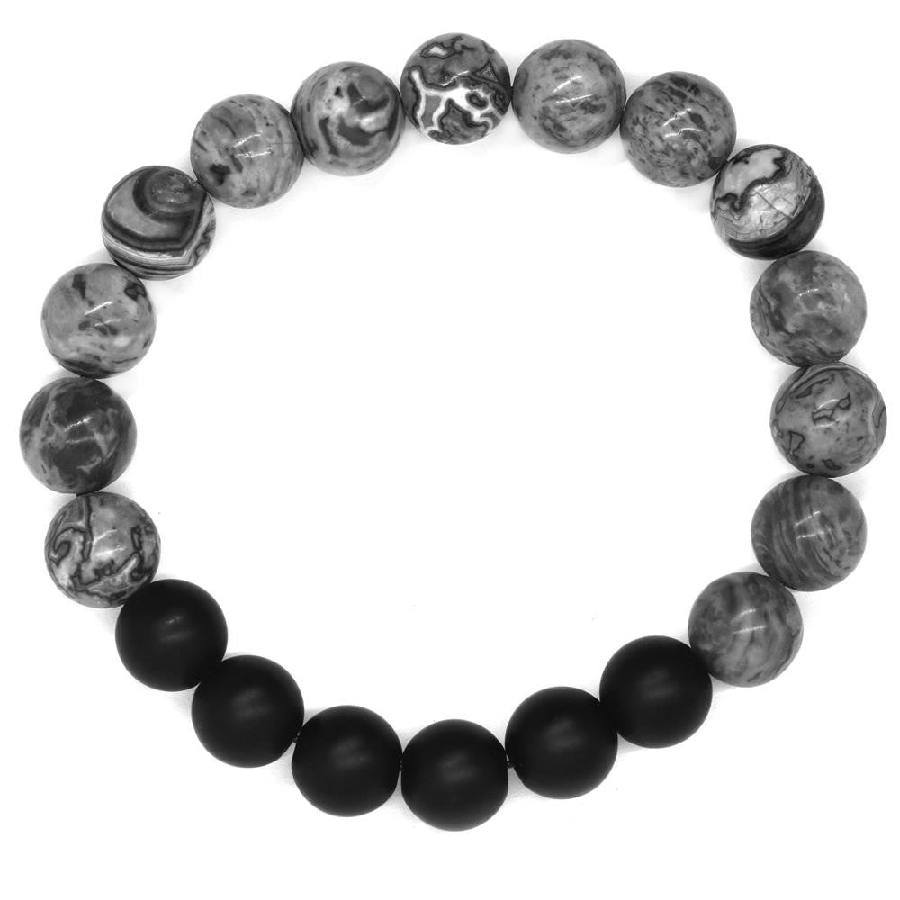 Grey and volcanic rock bead bracelet - SSGB7312