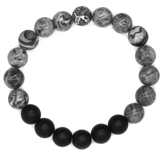 Grey and volcanic rock bead bracelet - SSGB7312