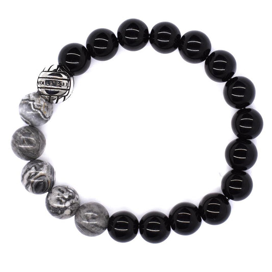 Grey and volcanic rock bead with volleyball charm bracelet - SSGB7313