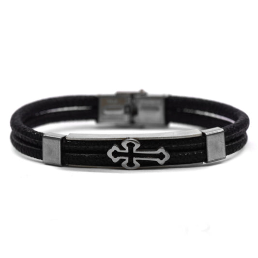 Stainless steel cross ID rubber bracelet - SSGB7614