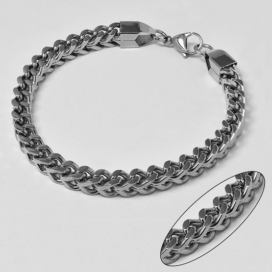 Buy 1 get 1 FREE - Stainless steel square box curb bracelet 5.5mmx22cm - SSGB9415