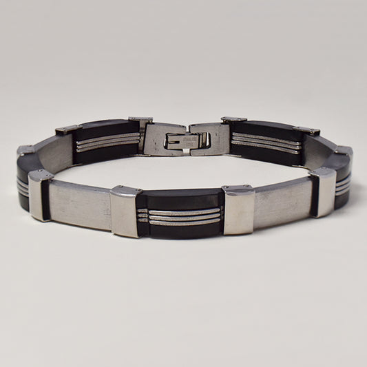 Buy 1 get 1 FREE - Stainless steel link and rubber bracelet 21cm - SSGB9416i