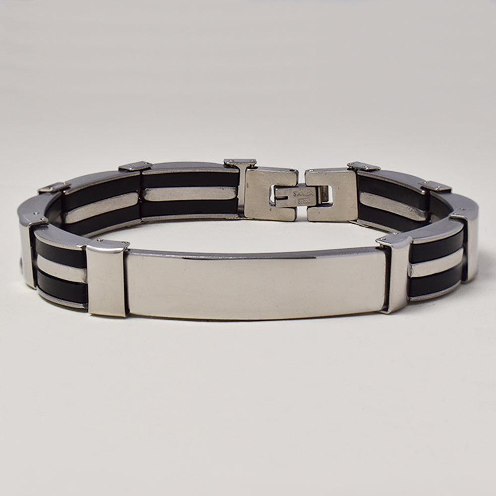 Buy 1 get 1 FREE - Stainless steel Id and rubber link bracelet 21cm - SSGB9417i