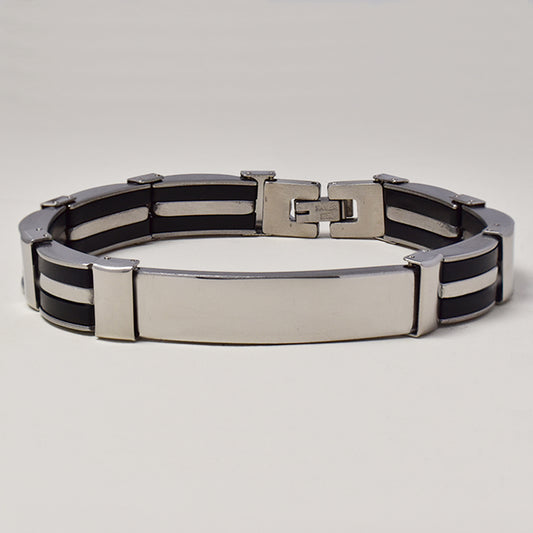 Buy 1 get 1 FREE - Stainless steel Id and rubber link bracelet 21cm - SSGB9417i