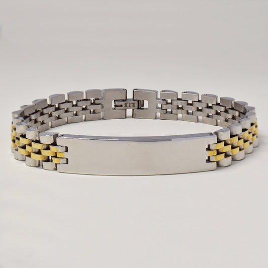 Stainless steel 2 tone ID weave strap bracelet 21cm