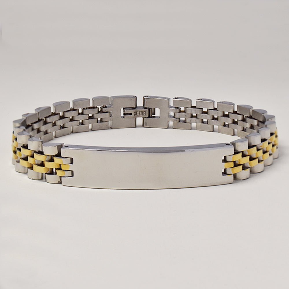 Stainless steel 2 tone ID weave strap bracelet 21cm