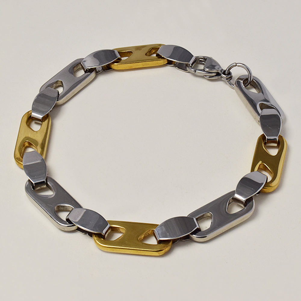 Buy 1 get 1 FREE - Stainless steel 2 tone cut out link bracelet 21cm - SSGB9423