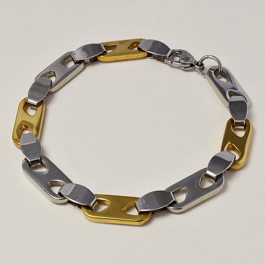 Buy 1 get 1 FREE - Stainless steel 2 tone cut out link bracelet 21cm - SSGB9423