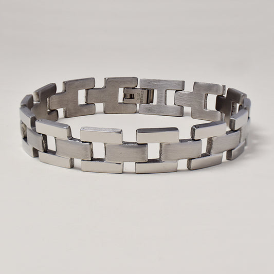 Buy 1 get 1 FREE - Stainless steel matt and polished spaced brick link bracelet 20.5cm - SSGB9425i