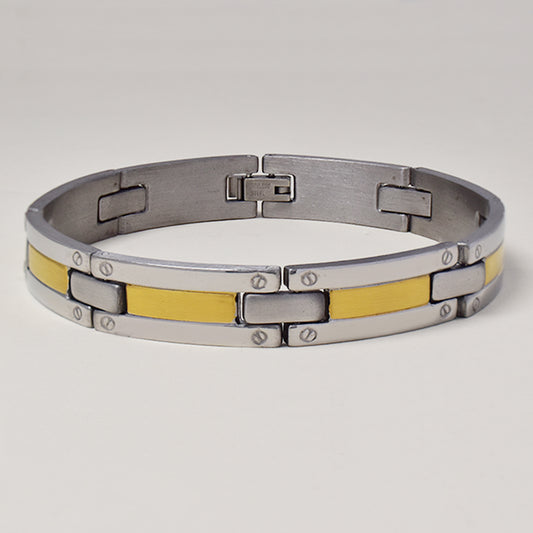 Buy 1 get 1 FREE - Stainless steel 2 tone link bracelet 10mm x21cm - SSGB9426