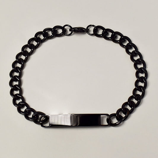 Stainless steel ID and curb link bracelet black 21cm - SSGB9430