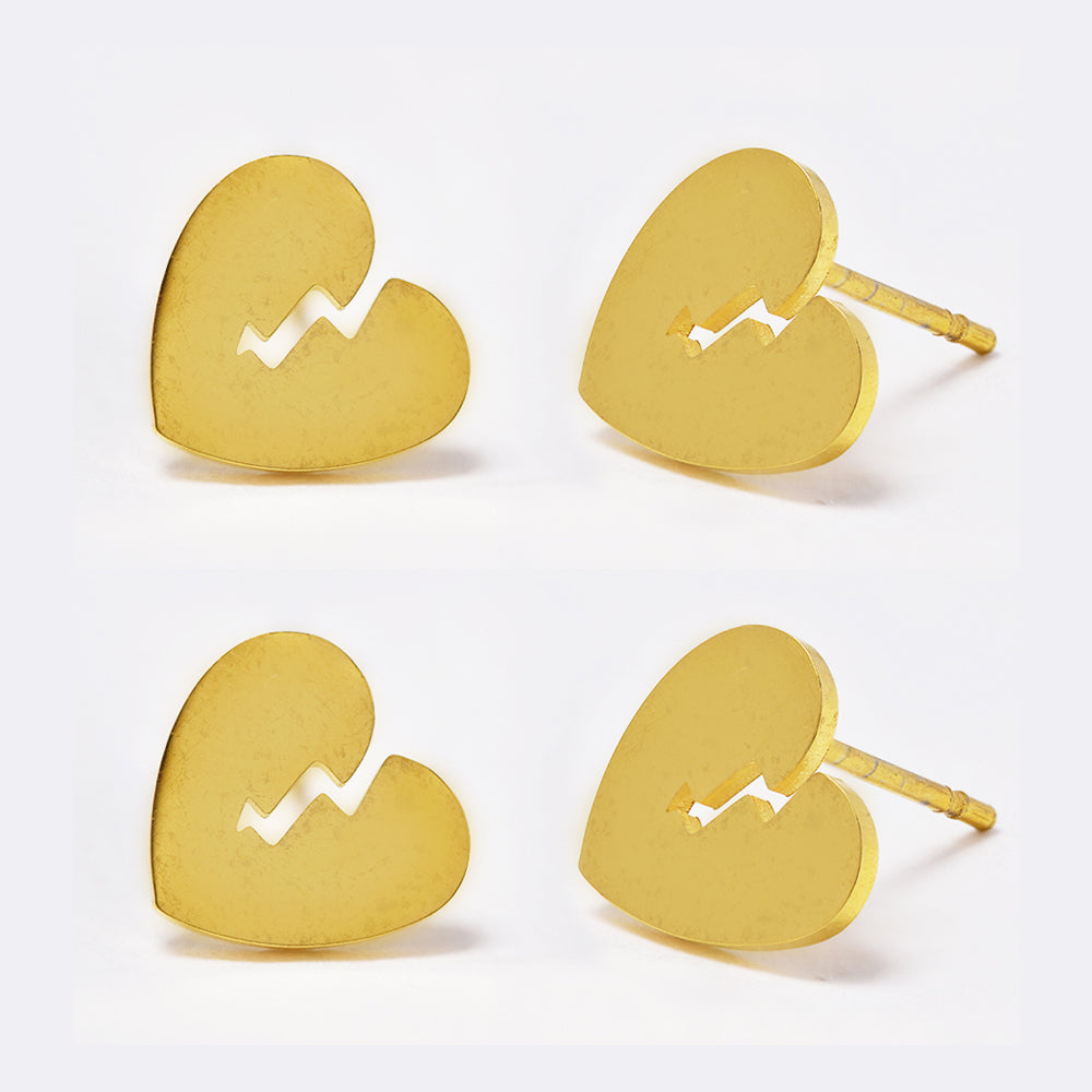 2 Pack stainless steel broken heart stud earring - SSGE1241