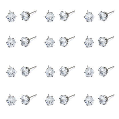 12 Pack stainless steel 6mm cubic zirconia stud earring - SSGE1566