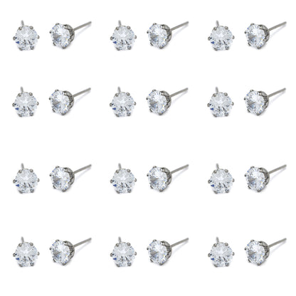 12 Pack stainless steel 7mm cubic zirconia stud earring - SSGE1567