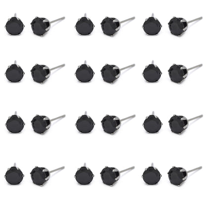 12 Pack stainless steel 7mm cubic zirconia stud earring - SSGE1567