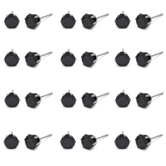 12 Pack stainless steel 7mm cubic zirconia stud earring - SSGE1567