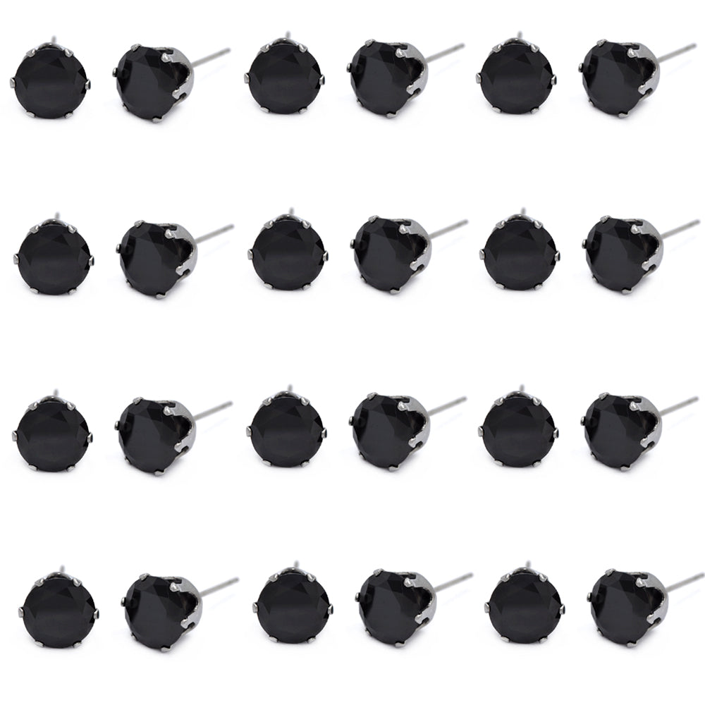 Buy 1 get 1 FREE - 12 Pack stainless steel 8mm cubic zirconia stud earring - SSGE1568