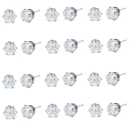 Buy 1 get 1 FREE - 12 Pack stainless steel 8mm cubic zirconia stud earring - SSGE1568