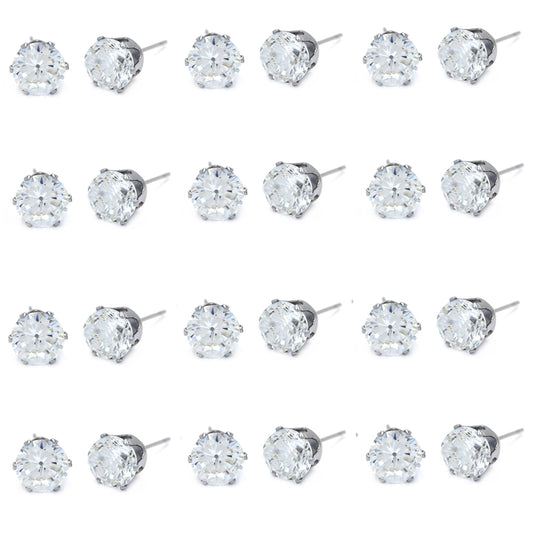 Buy 1 get 1 FREE - 12 Pack stainless steel 8mm cubic zirconia stud earring - SSGE1568