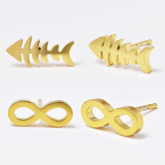 Stainless steel fish bone and infinity stud earrings - SSGE2094