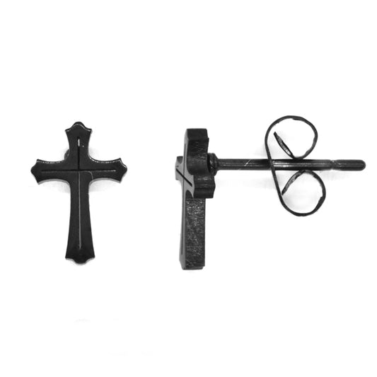 Stainless steel black cross stud earring - SSGE5333K