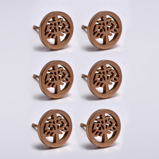 3 Pack stainless steel rose gold tree of life stud - SSGE6422