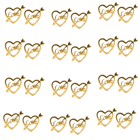 12 Pack stainless steel gold Love heart studs - SSGE9016
