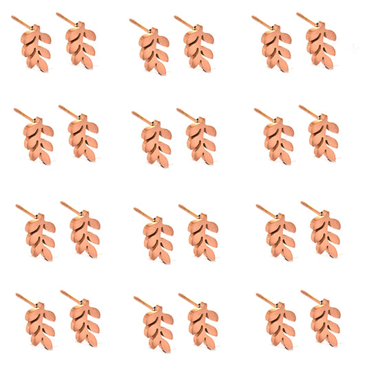 12 Pack stainless steel rose gold fern studs - SSGE9070