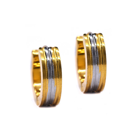 Stainless steel two toned lined huggie - SSGE9110