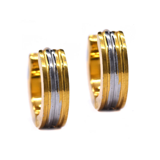Stainless steel two tone lined 13mm huggie - SSGE9112