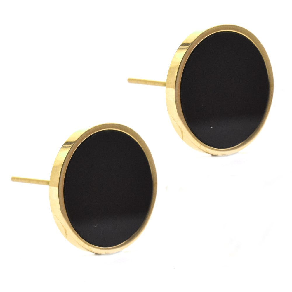 Stainless steel 10mm black centre gold plated stud - SSGE9299
