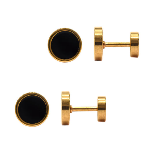 2 Pack stainless steel 8mm black centre gold plated dumbbell - SSGE9303