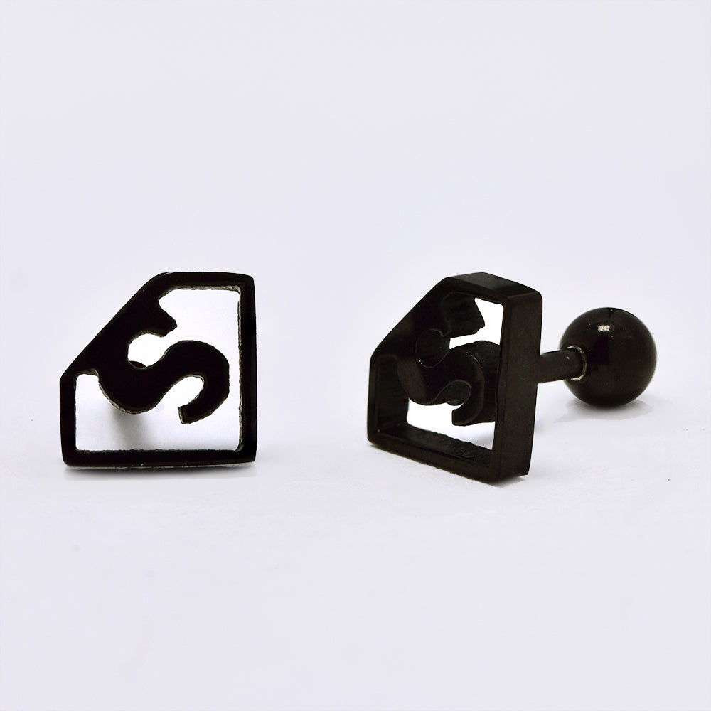 Stainless steel black superman logo studs with ball closure - SSGE932