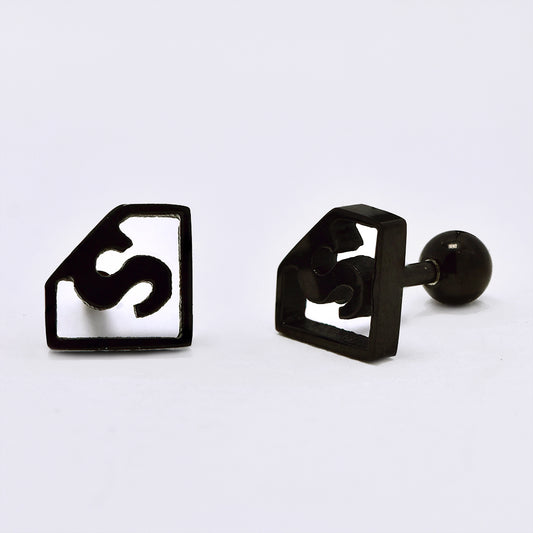 Stainless steel black superman logo studs with ball closure - SSGE932