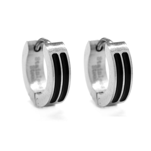 Buy 1 get 1 FREE - Stainless steel 2 row black huggie earring - SSGE9431