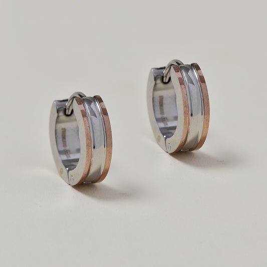 Buy 1 get 1 FREE - SSGE9444i - Stainless steel 2 tone double row huggie earrings