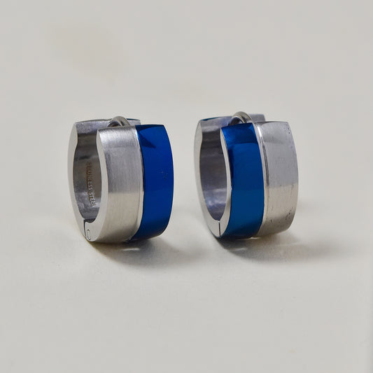 Stainless steel and blue row 13mm huggie earrings - SSGE9445i