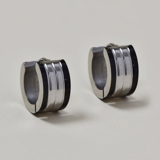 Stainless steel and black edge groove huggie earrings - SSGE9446i