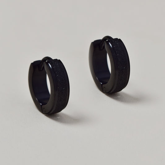 Buy 1 get 1 FREE - Stainless steel black matt glitter huggies - SSGE9448i